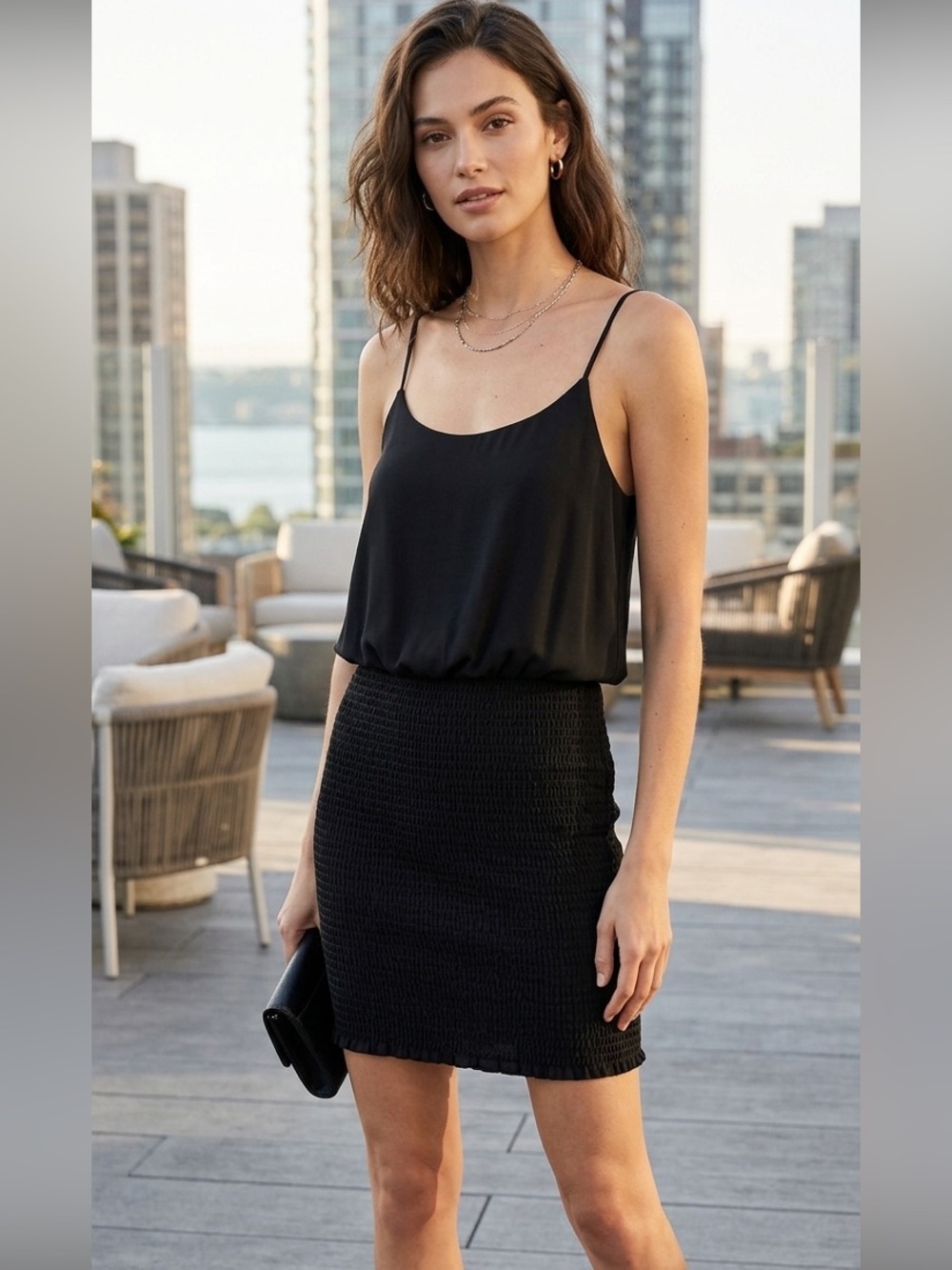 Joie Black Smocked Mini Dress XS NWT Blouson Spaghetti Strap Cocktail Bodycon